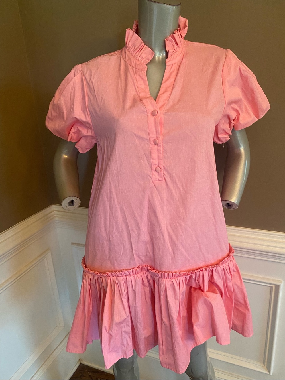 DOUBLE A The Brand  Ruffle Hem Short  pink Dress 100% Cotton size Small